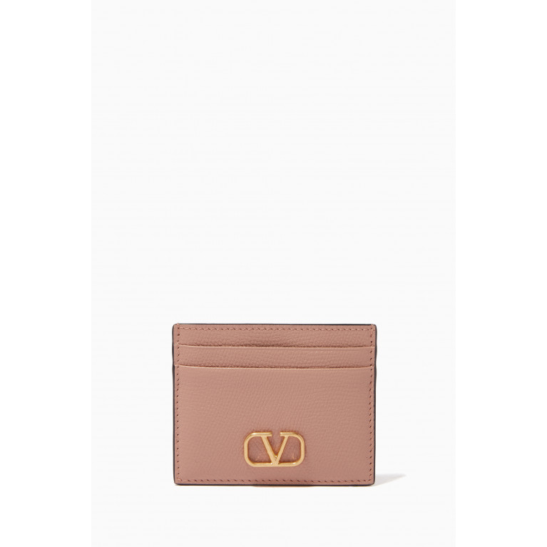 Valentino - Valentino Garavani VLOGO Card Holder in Grainy Leather Pink