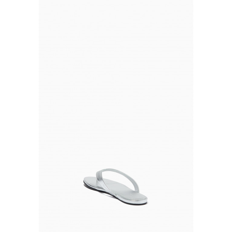 Balenciaga - Allover Logo Round Thong Sandals in Metallic Sheepskin Silver