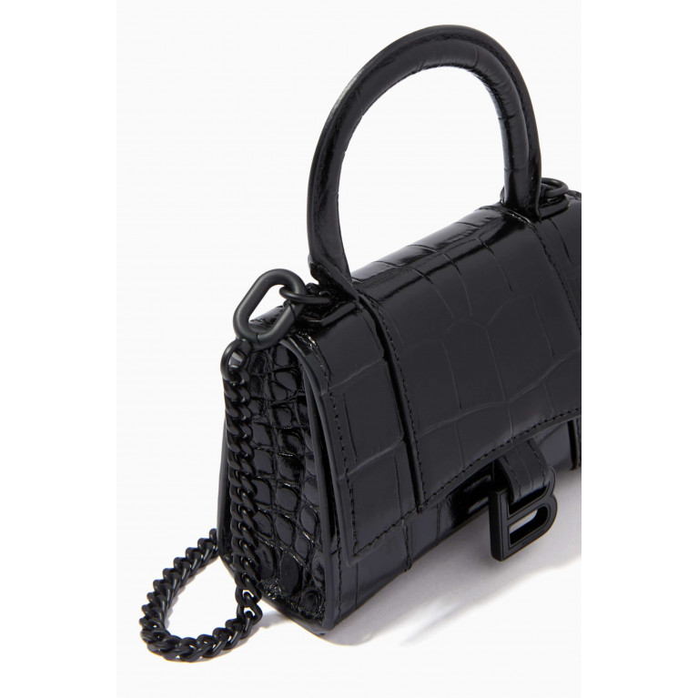 Balenciaga - Hourglass Nano Top Handle Bag on Chain in Shiny Crocodile Embossed Calfskin