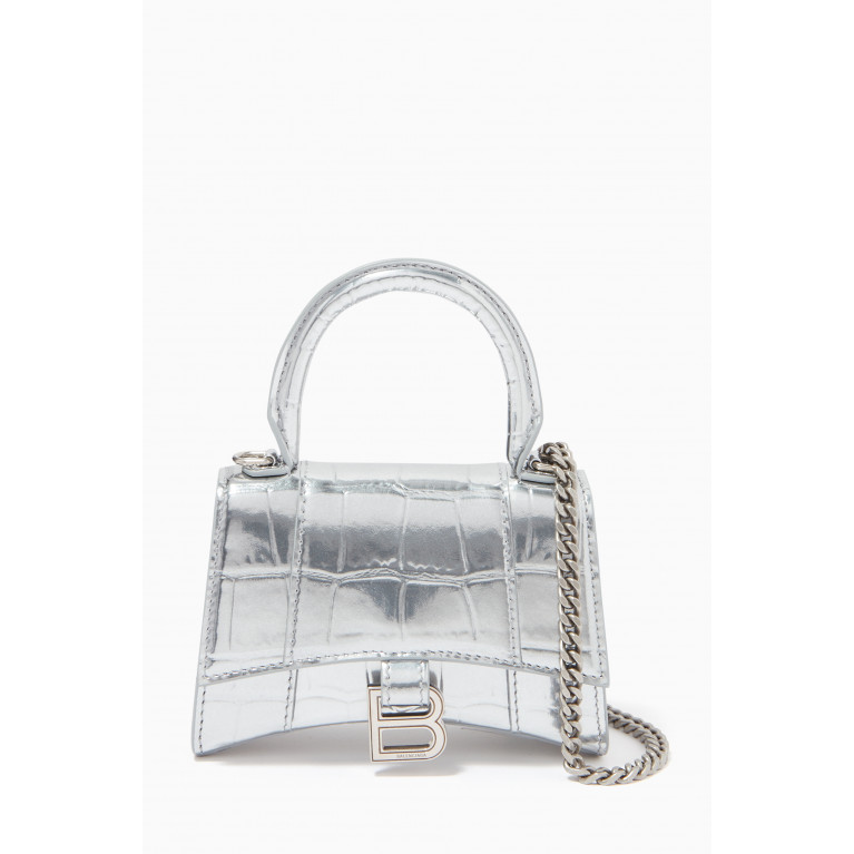 Balenciaga - Hourglass Nano Top Handle Bag on Chain in Shiny Crocodile Embossed Calfskin