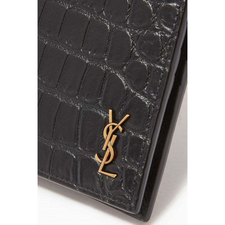 Saint Laurent - Tiny Monogram East/West Wallet in Crocodile-embossed Leather