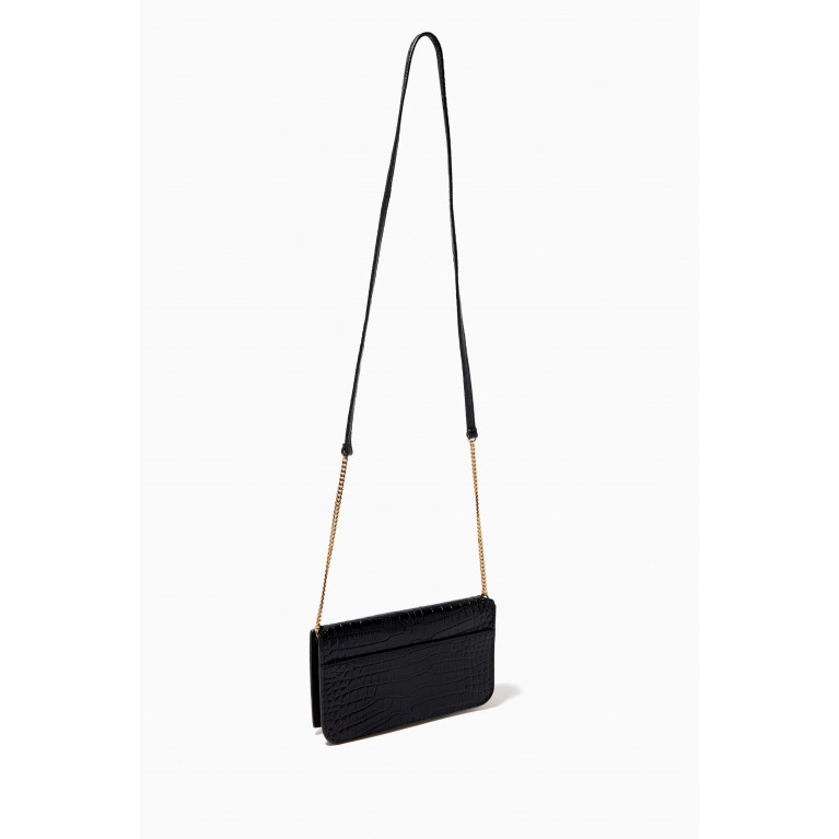 Saint Laurent - Cassandre Phone Holder with Strap in Shiny Crocodile-embossed Leather