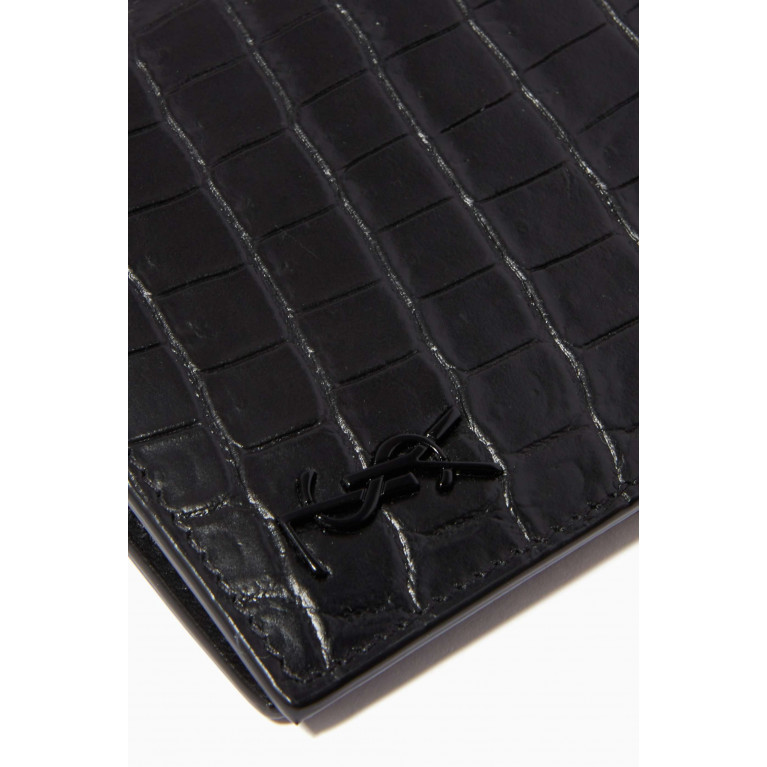 Saint Laurent - Tiny Monogram Credit Card Wallet in Croc-embossed Leather