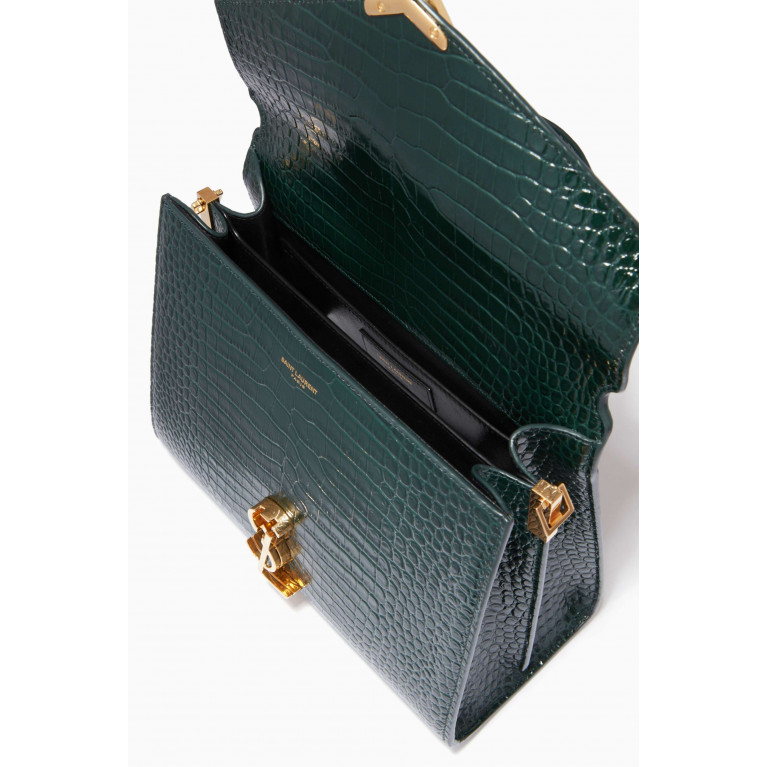 Saint Laurent - Medium Cassandra Top Handle Bag in Croc-embossed Shiny Leather