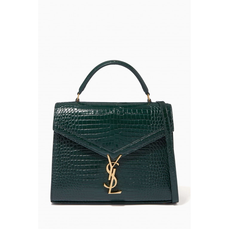 Saint Laurent - Medium Cassandra Top Handle Bag in Croc-embossed Shiny Leather