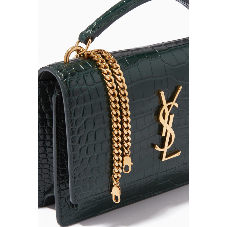 Saint Laurent - Sunset Chain Wallet in Croc-embossed Shiny Leather