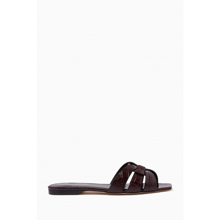 Saint Laurent - Tribute Flat Sandals in Croc-embossed Shiny Leather