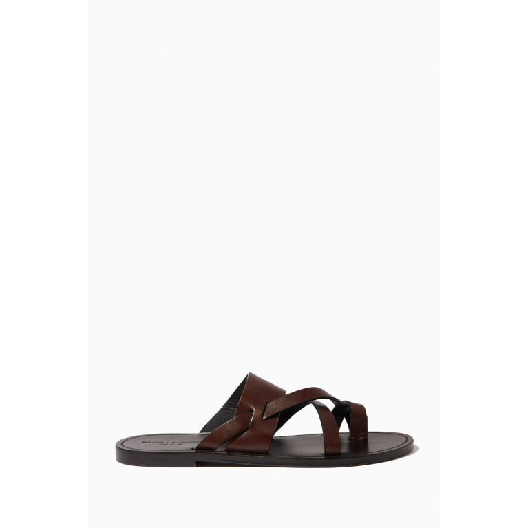 Saint Laurent - Culver Flat Mules in Smooth Leather Brown