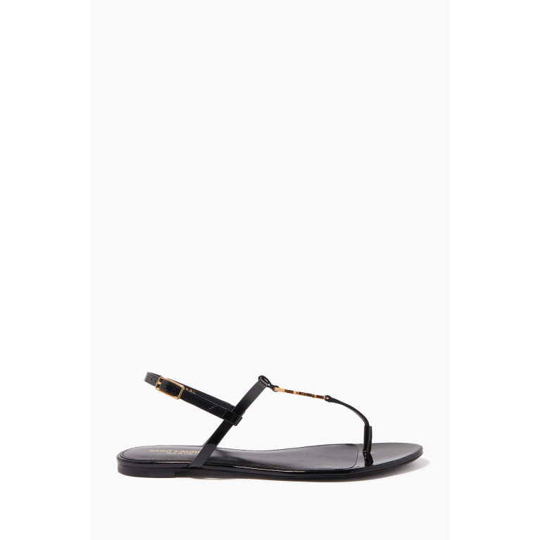 Saint Laurent - Cassandra Monogram Flat Sandals in Patent Leather