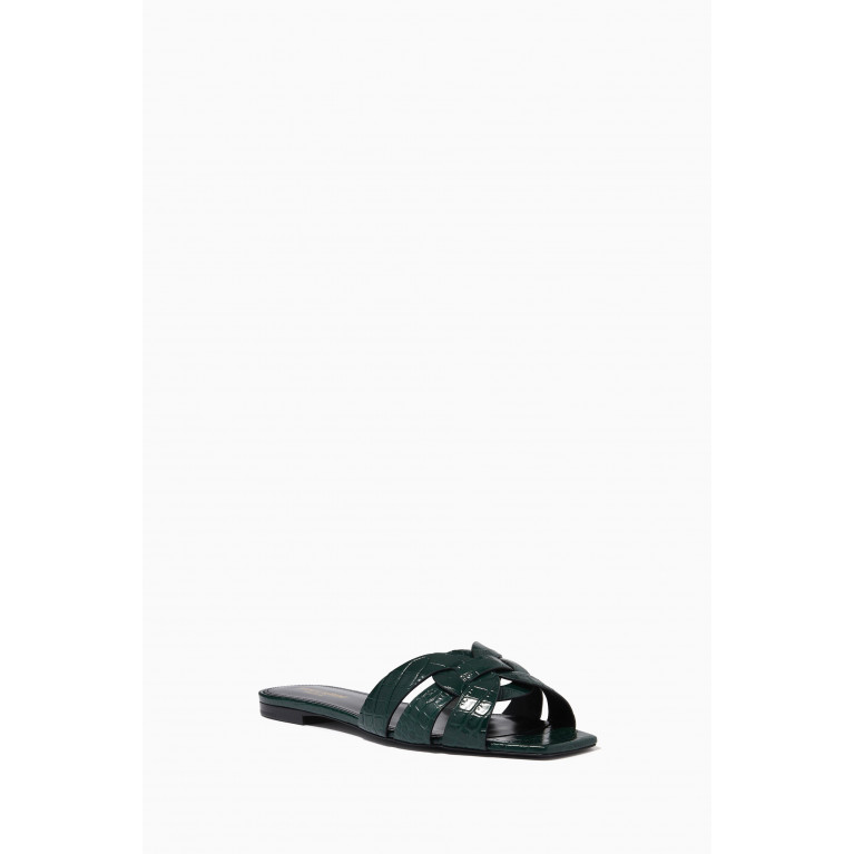 Saint Laurent - Tribute Flat Sandals in Crocodile Embossed Leather
