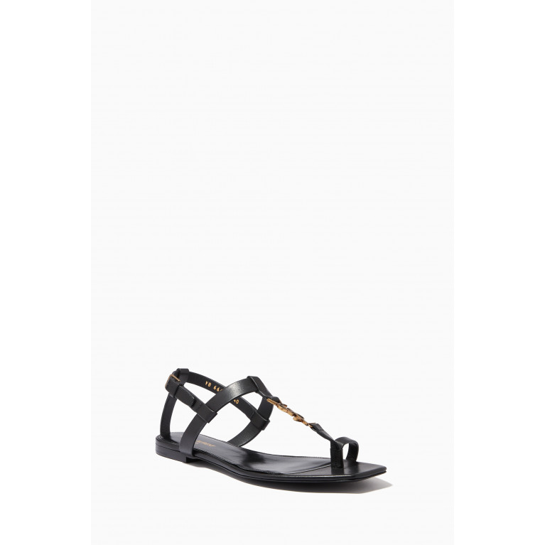 Saint Laurent - Cassandra Monogram Flat Sandals in Smooth Leather