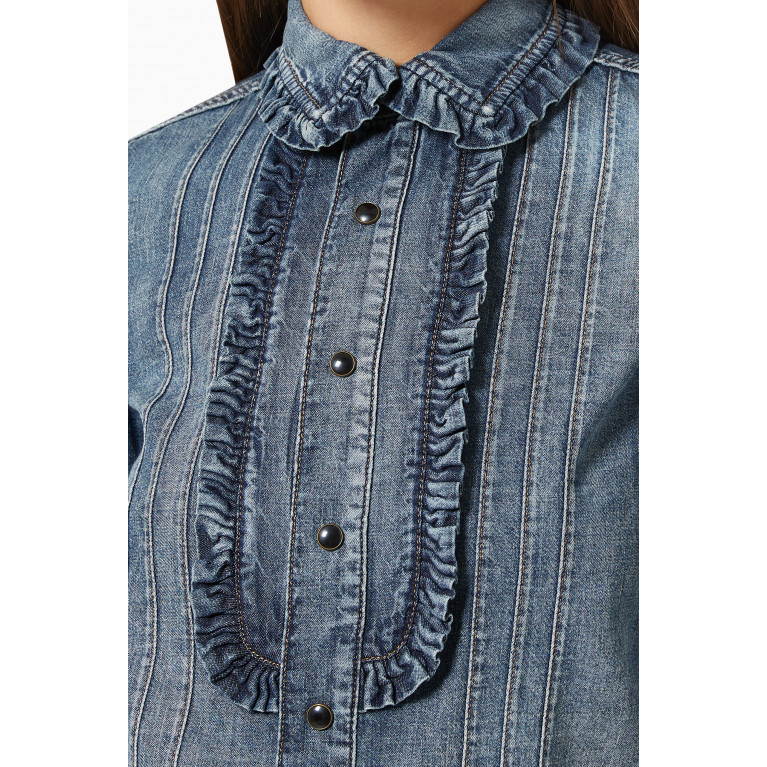 Saint Laurent - Ruffled Western Shirt in Organic Cotton Vintage Denim