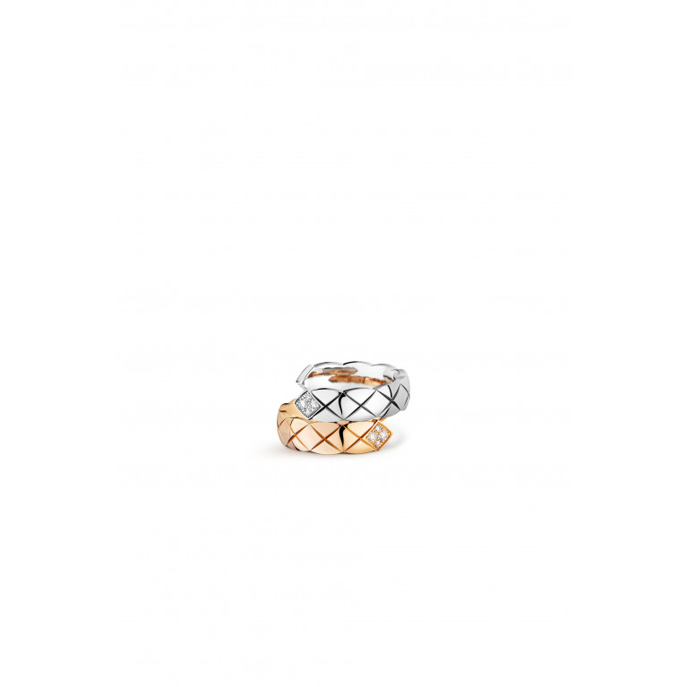 Quilted motif, large version, 18K white and BEIGE GOLD, diamonds