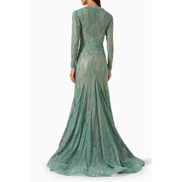 Mac Duggal - Beaded Illusion Gown in Lace Green