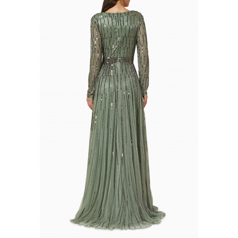 Mac Duggal - Gathered Gown in Sequin Tulle Green