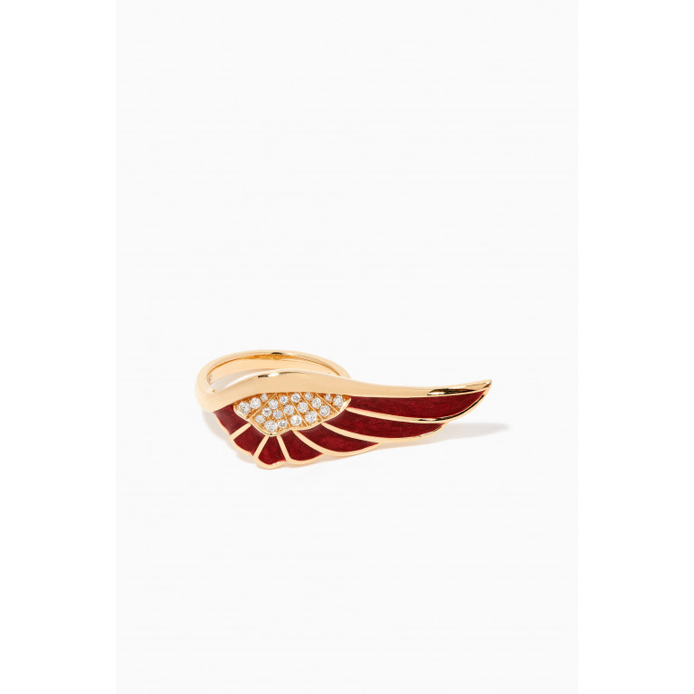 Garrard - Wings Reflection "Autumn" Diamond Ring with Enamel in 18kt Yellow Gold Red