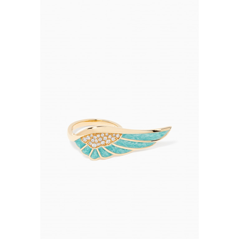 Garrard - Wings Reflection "Summer" Diamond Ring with Enamel in 18kt Yellow Gold Blue