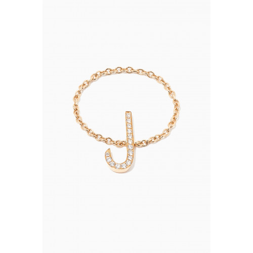 HIBA JABER - "L" Letter Chain Ring with Diamonds in 18kt Yellow Gold