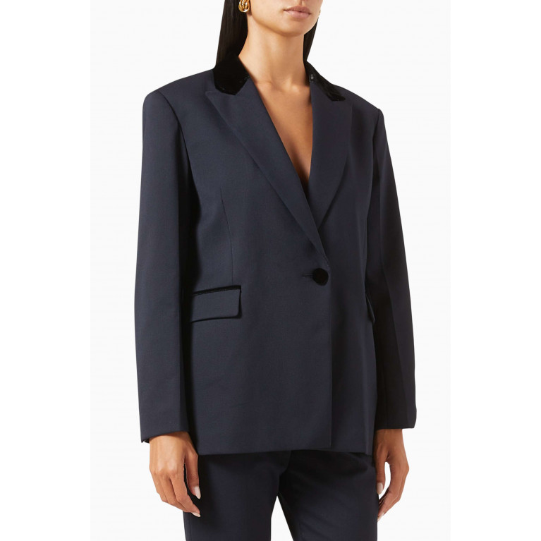 Sandro - Tailored Jacket in Wool Crepe Blue
