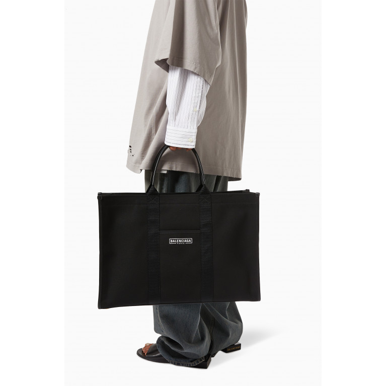 Balenciaga - Hardware Large Bag in Cotton Canvas Black