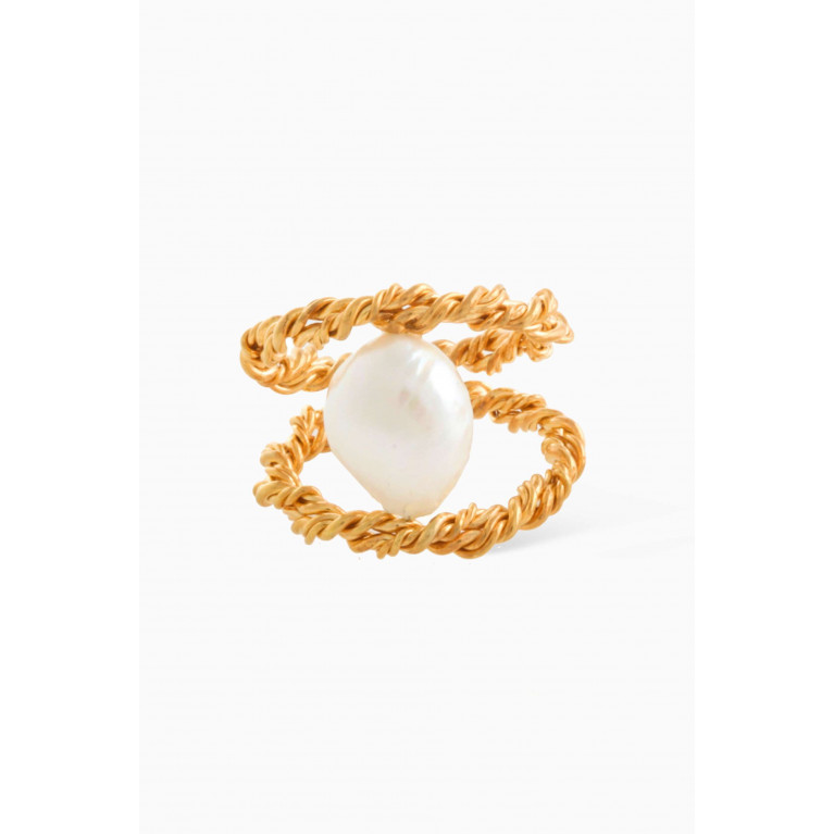 Joanna Laura Constantine - Modern Vintage Double Twisted Pearl Ring in 18k Gold-plated Brass