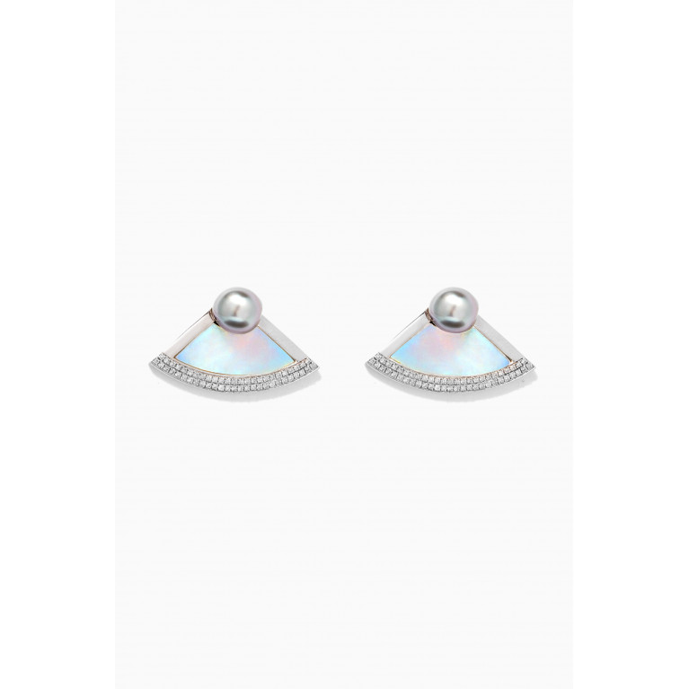 Robert Wan - Muse Pearl Stud Earrings with Diamonds in 18kt White Gold