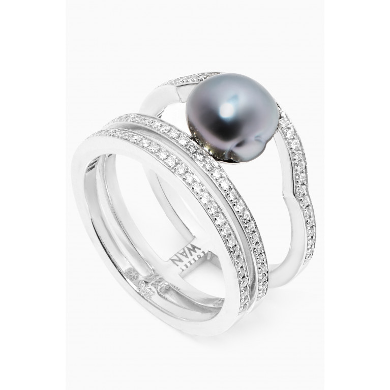 Robert Wan - Muse Pearl Ring with Diamonds in 18kt White Gold
