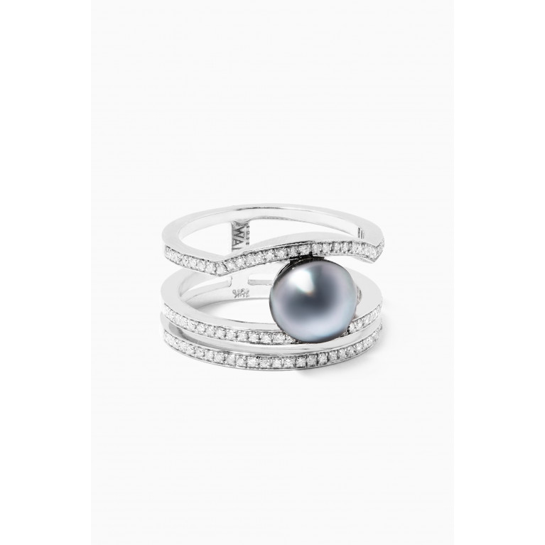Robert Wan - Muse Pearl Ring with Diamonds in 18kt White Gold