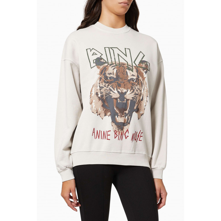 ANINE BING - Tiger Print Logo Sweatshirt in Organic Cotton Fleece