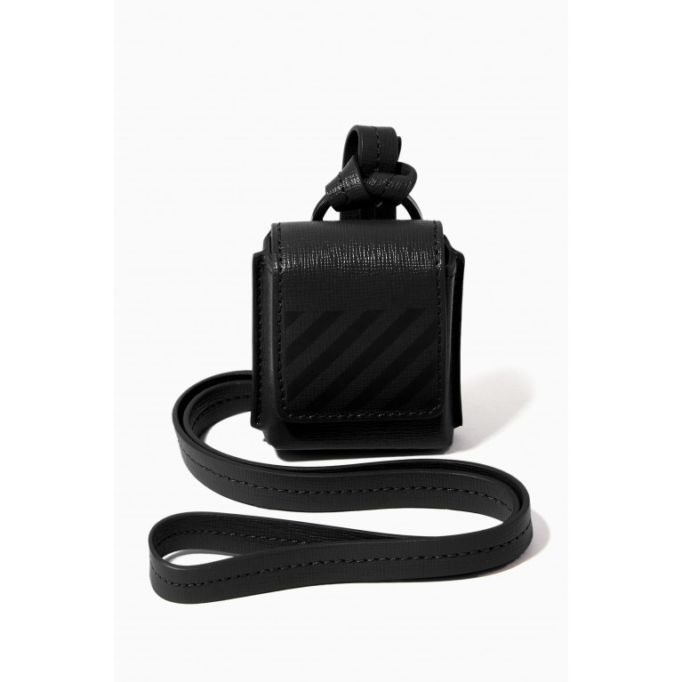 Off-White - Diagonal Stripe AirPods Case in Leather Black