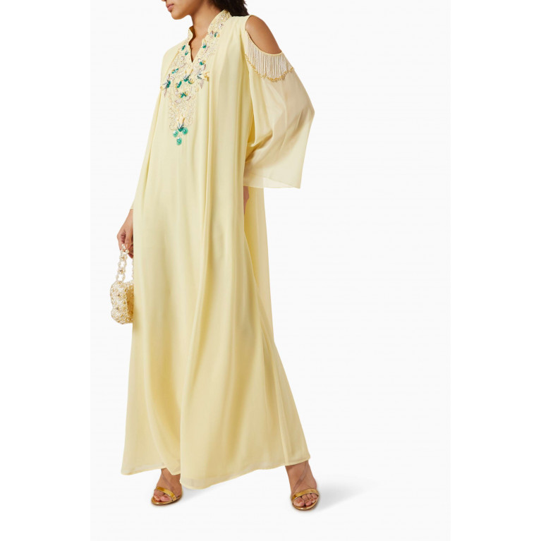 Fatma with Love - Embroidered Cold-shoulder Kaftan in Chiffon Yellow