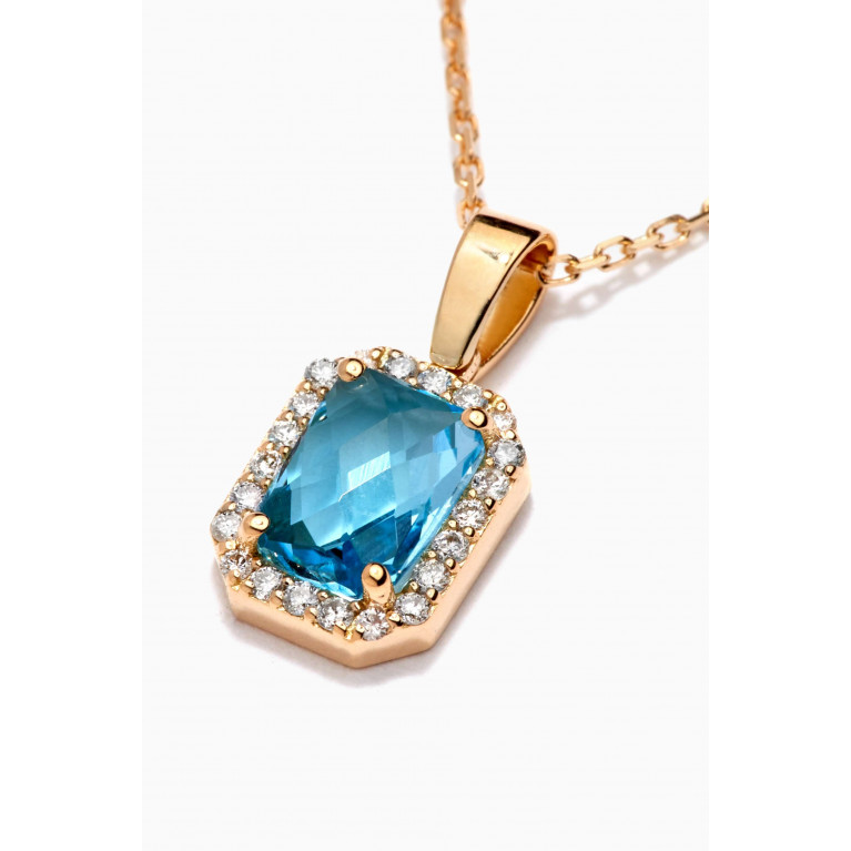 Aquae Jewels - Emerald Cut Blue Topaz Necklace with Diamonds in 18kt Yellow Gold