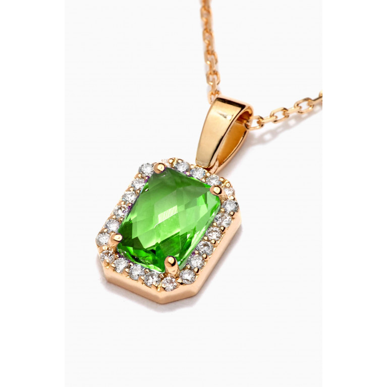 Aquae Jewels - Emerald Cut Green Garnet Necklace with Diamonds in 18kt Rose Gold