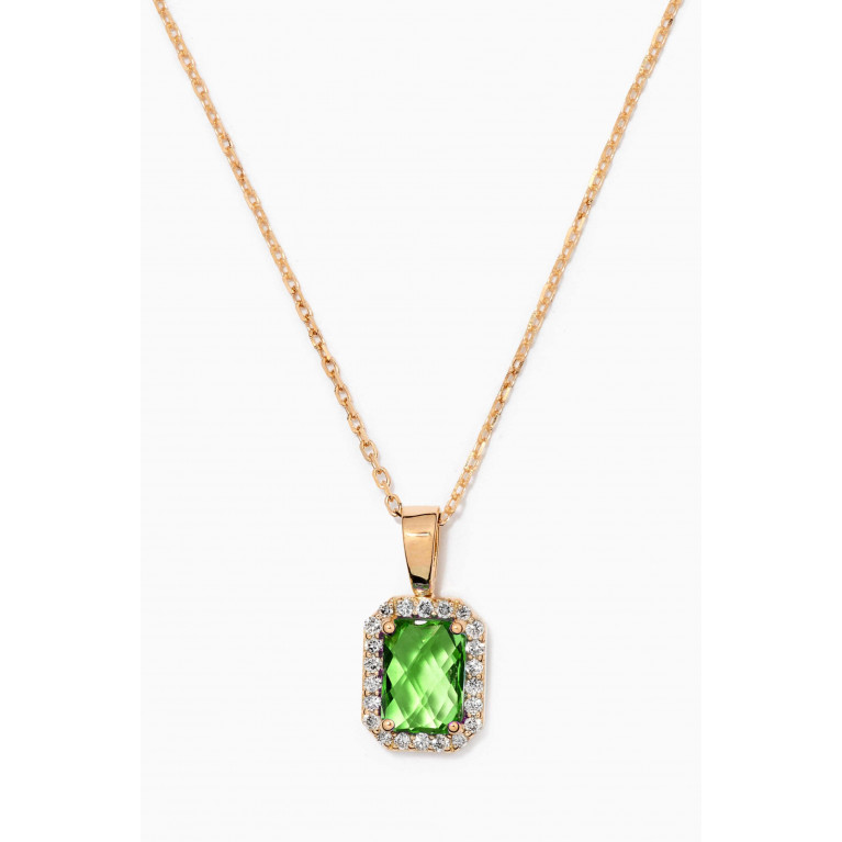 Aquae Jewels - Emerald Cut Green Garnet Necklace with Diamonds in 18kt Rose Gold