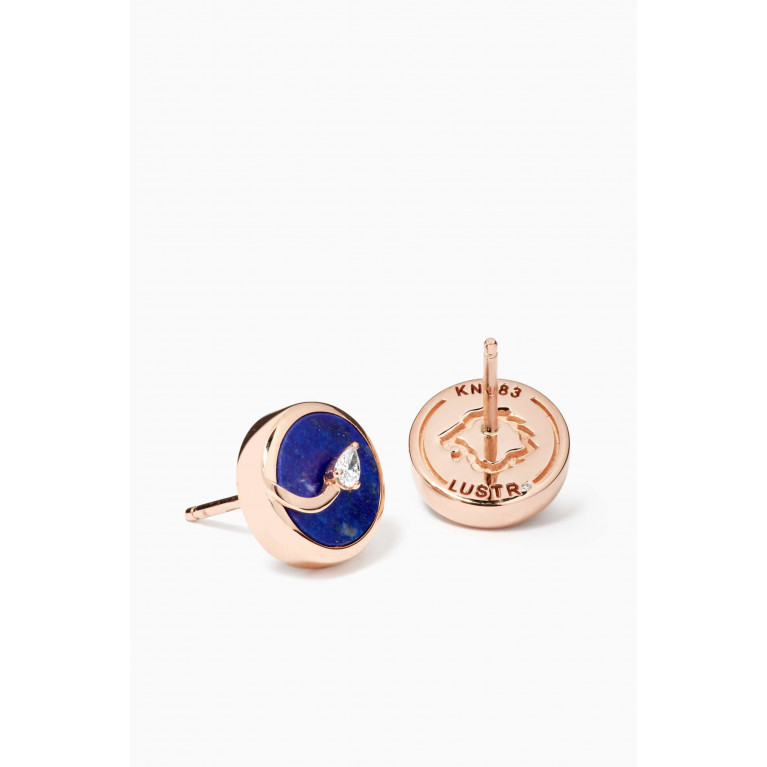 Lustro Jewellery - CODA di LEONE Earrings with Lapis Lazuli & Diamonds in 18kt Rose Gold