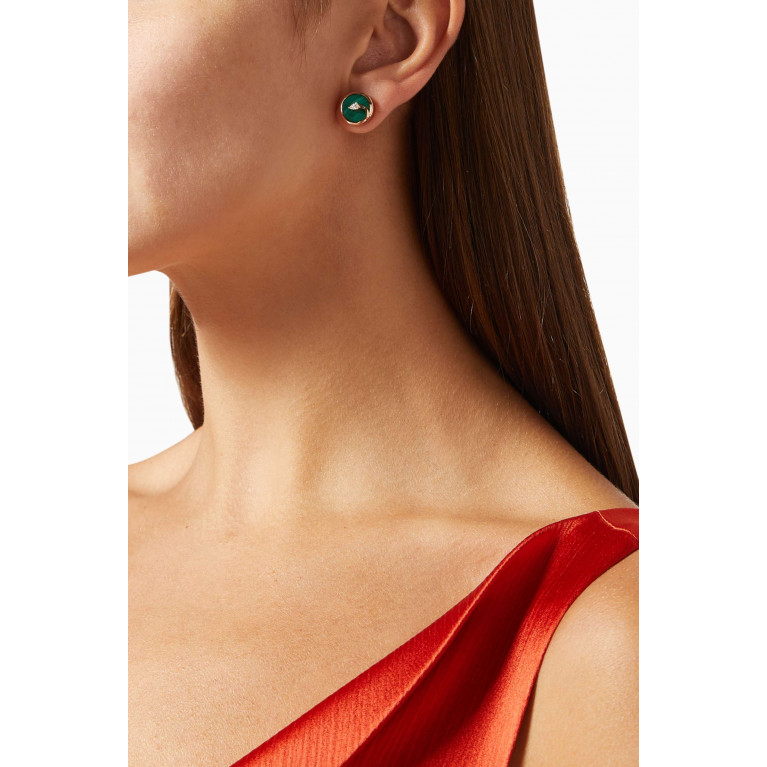 Lustro Jewellery - CODA di LEONE Earrings with Malachite & Diamonds in 18kt Rose Gold