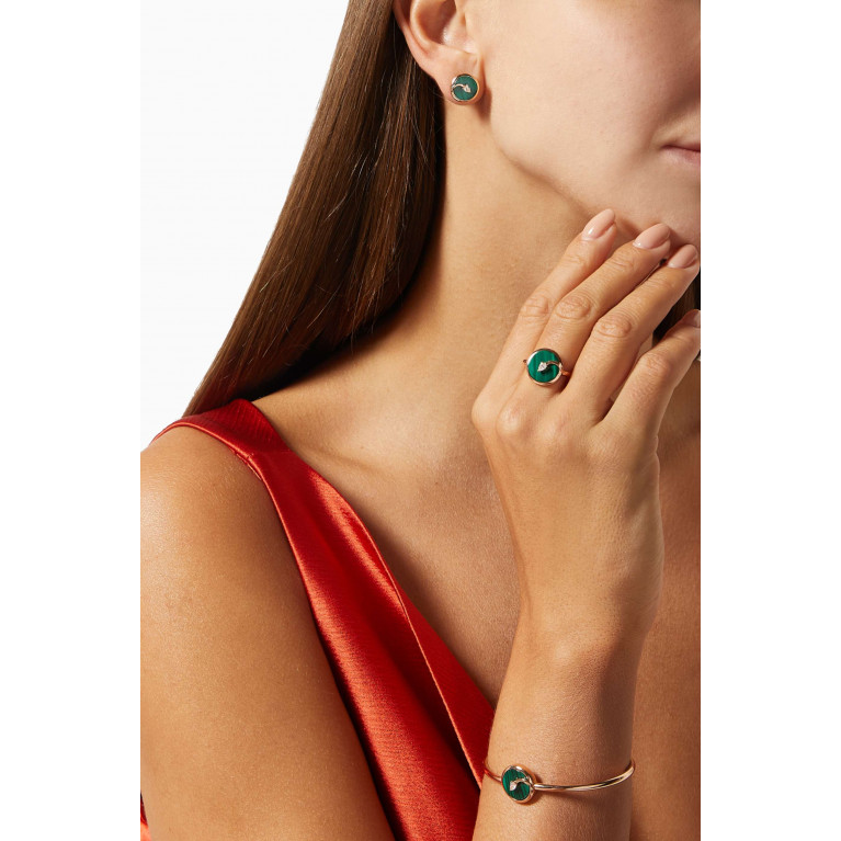 Lustro Jewellery - CODA di LEONE Earrings with Malachite & Diamonds in 18kt Rose Gold