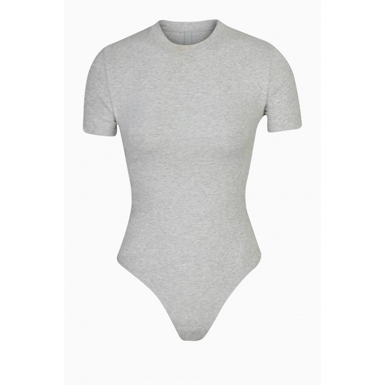 SKIMS - Cotton Jersey T-shirt Bodysuit LIGHT HEATHER GREY