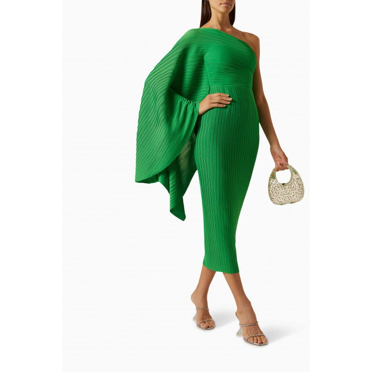 Solace London - The Lenna Midi Dress in Plissé Crepe Green