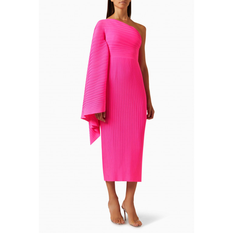 Solace London - The Lenna Midi Dress in Plissé Crepe Pink
