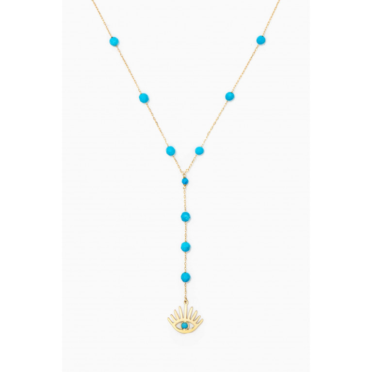 Le Petit Chato - Eye Y Necklace with Turquoise in 18kt Yellow Gold