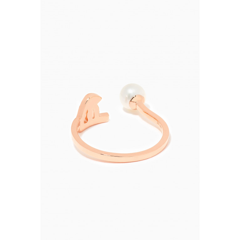 HIBA JABER - "Ha" Letter Pearl Drop Ring with Diamonds in 18kt Rose Gold