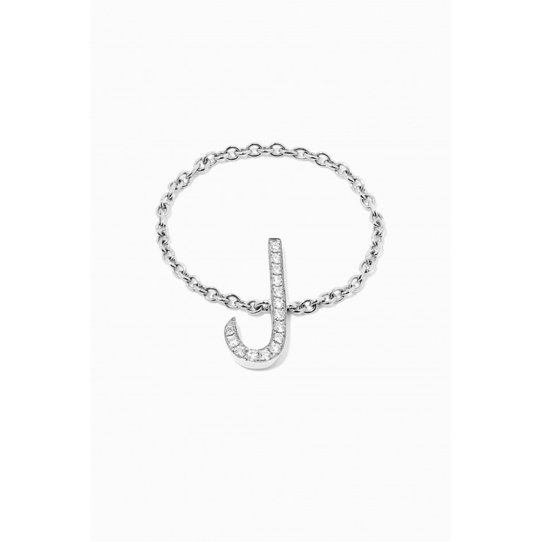 HIBA JABER - "L" Letter Chain Ring with Diamonds in 18kt White Gold