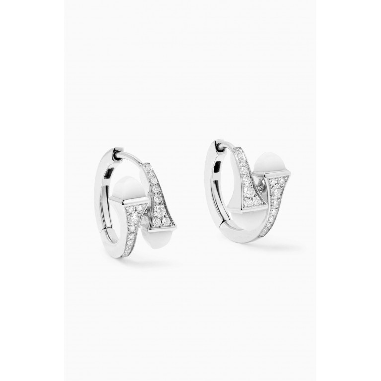 Marli - Cleo Diamond Huggie Earrings with White Agate in 18kt White Gold