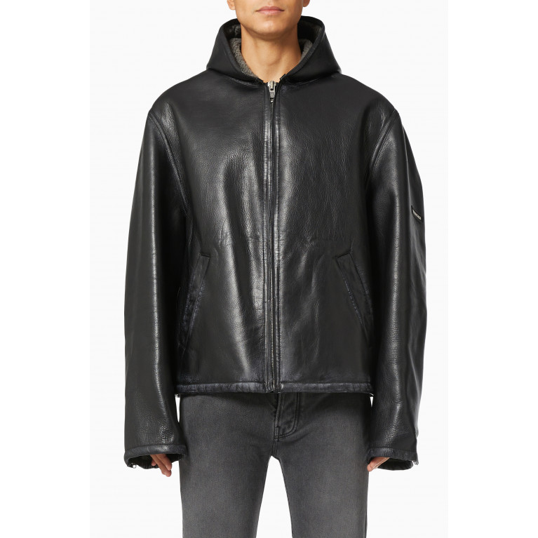 Balenciaga - Hooded Jacket in Leather Bonded Wool
