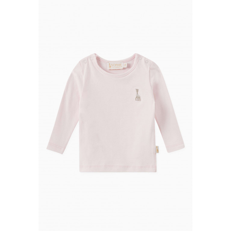 Sophie La Girafe - Embroidered Giraffe T-shirt in Cotton Pink