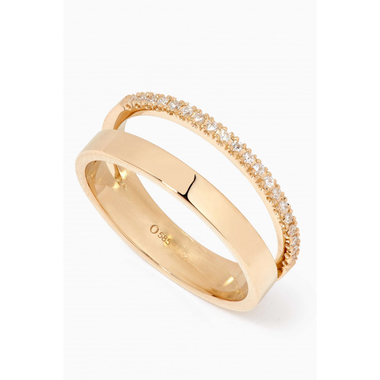 Ouverture - Diamond Line Double Ring in 14kt Yellow Gold