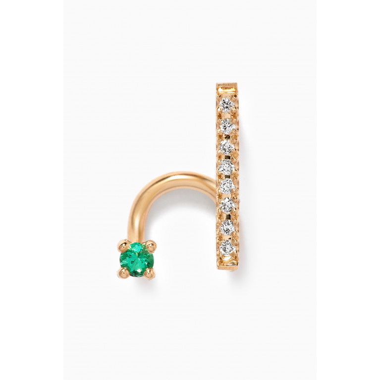 Ouverture - Floating Emerald Diamond Spiral Single Earring in 14kt Yellow Gold Green