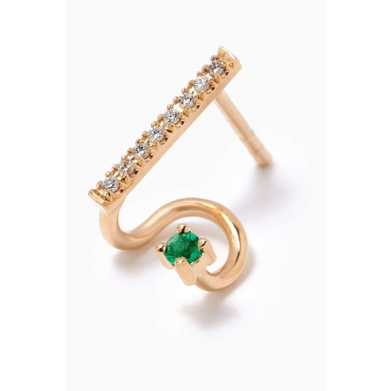 Ouverture - Floating Emerald Diamond Spiral Single Earring in 14kt Yellow Gold Yellow