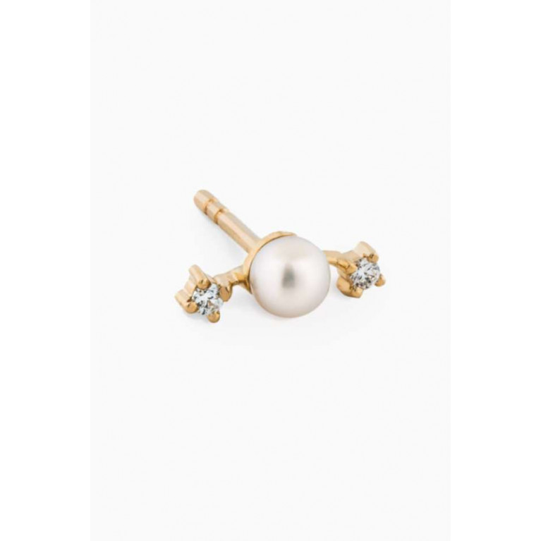 Ouverture - Double Diamond & Pearl Single Stud Earring in 14kt Yellow Gold